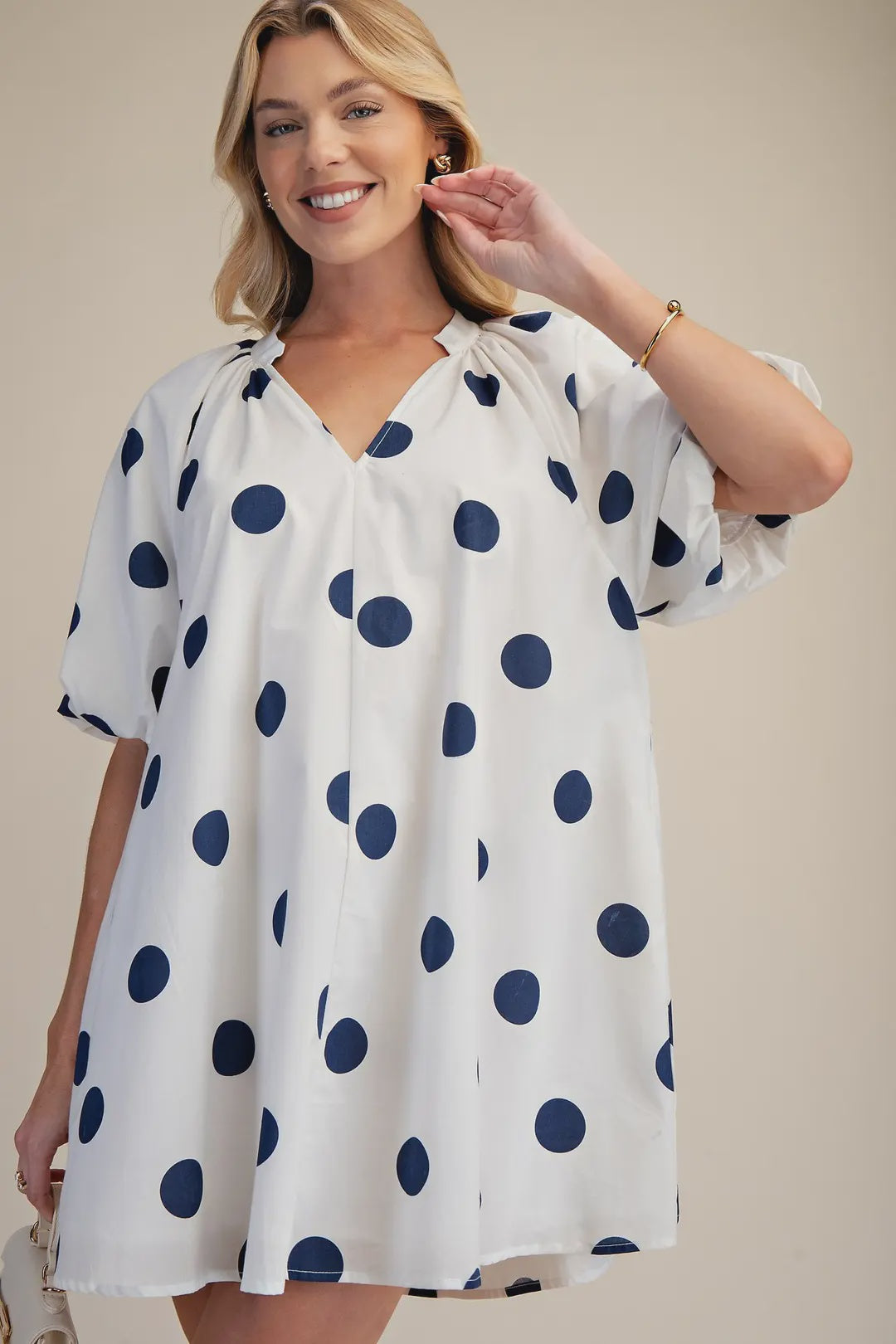 S26 Navy Polka Dress