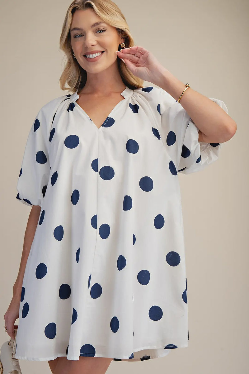 S26 Navy Polka Dress