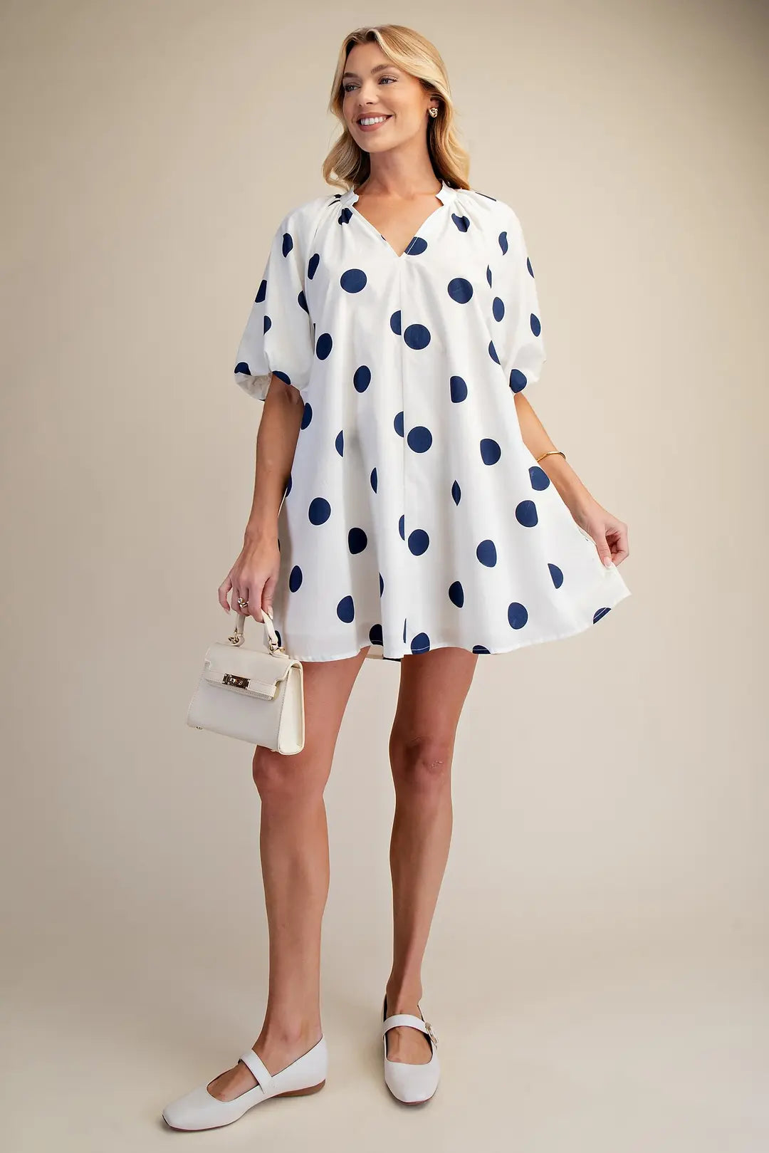 S26 Navy Polka Dress