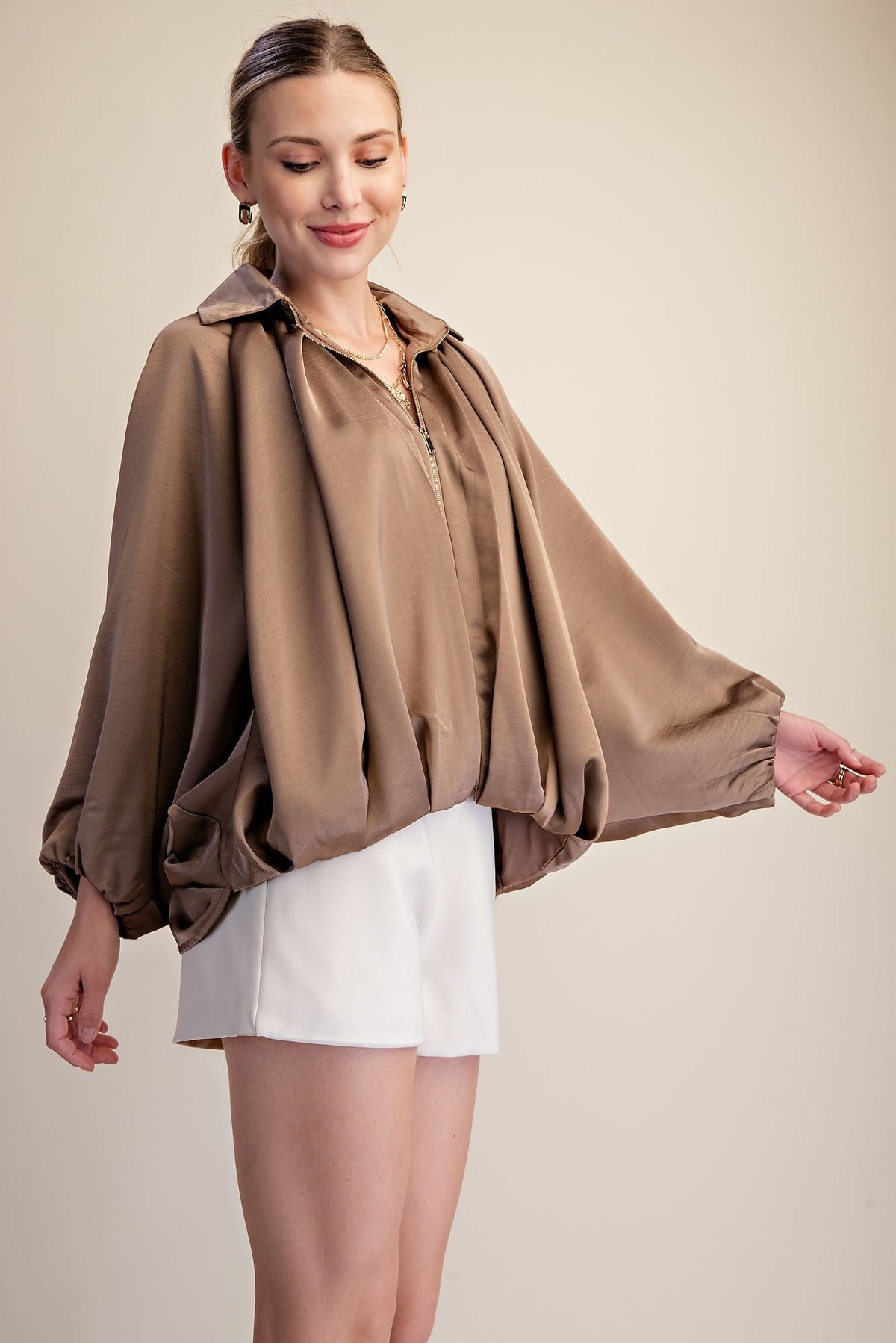 F26 Pleated Bomber Jacket