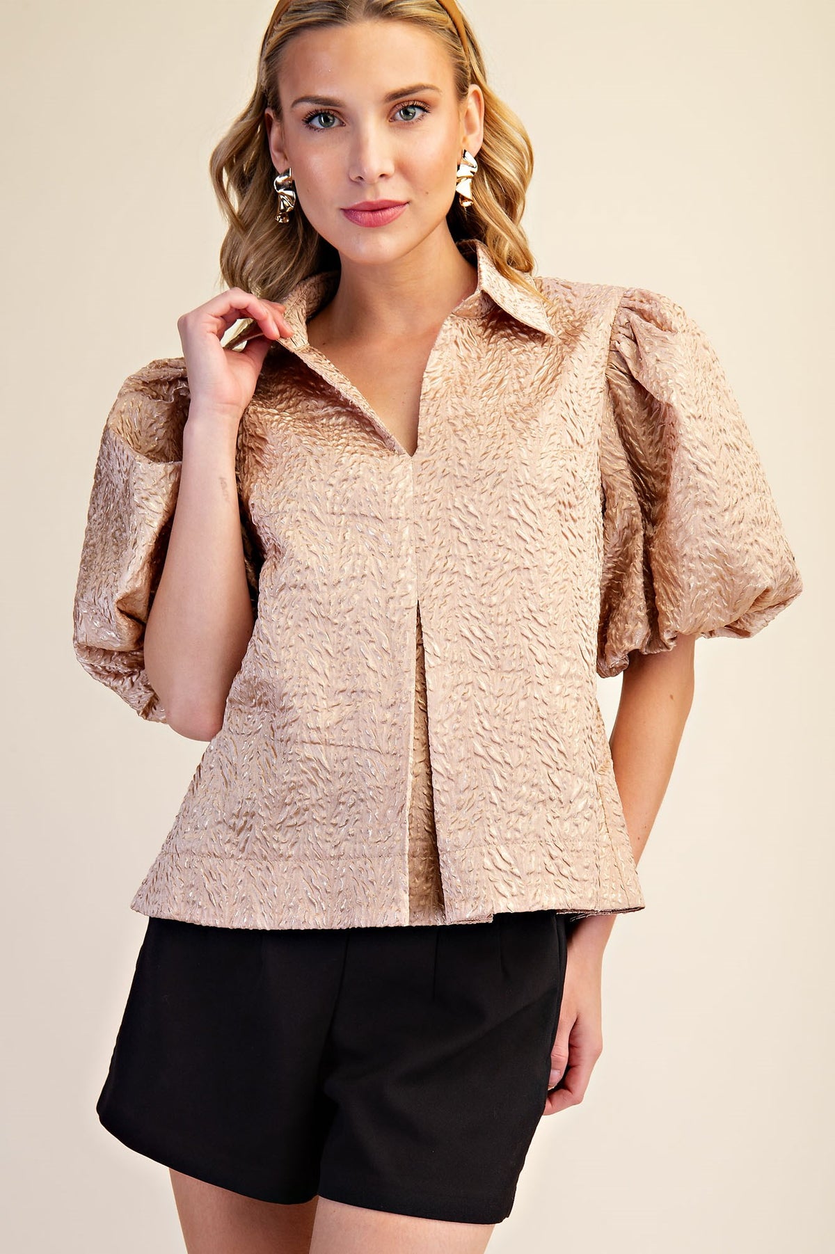 F26 Lurex Puff Sleeve Top