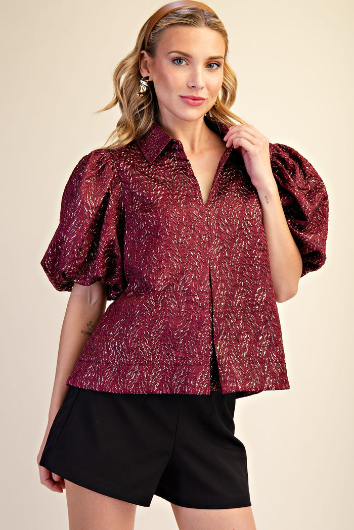 F26 Lurex Puff Sleeve Top