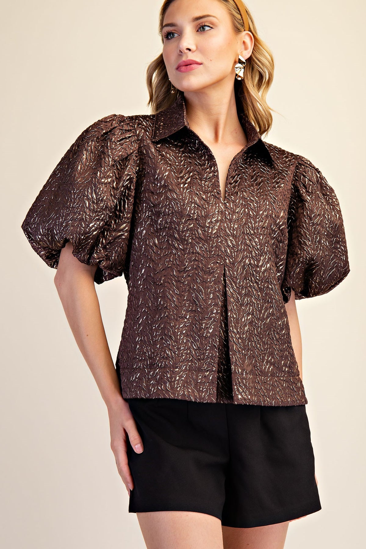 F26 Lurex Puff Sleeve Top