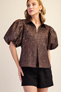 F26 Lurex Puff Sleeve Top