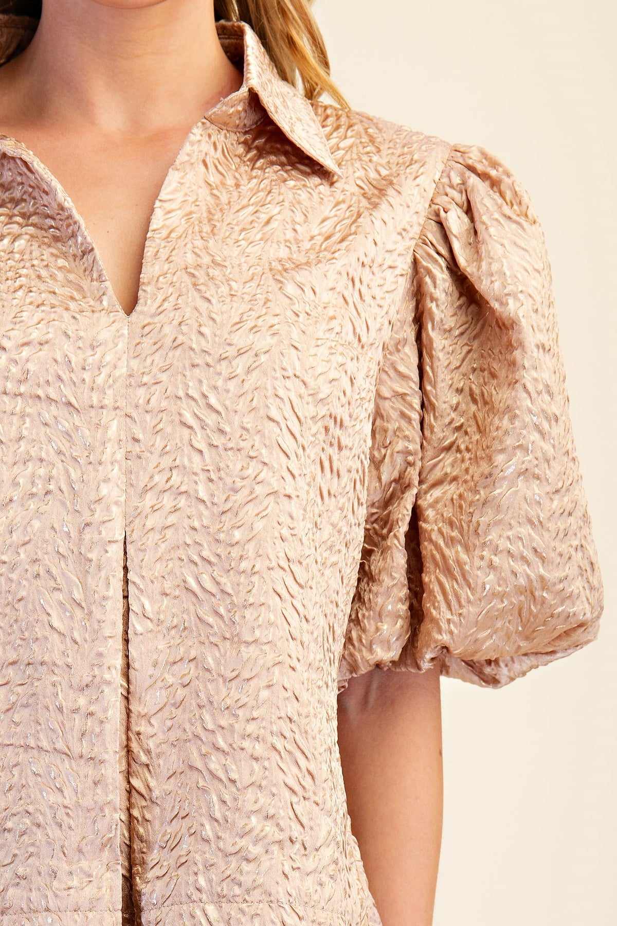 F26 Lurex Puff Sleeve Top