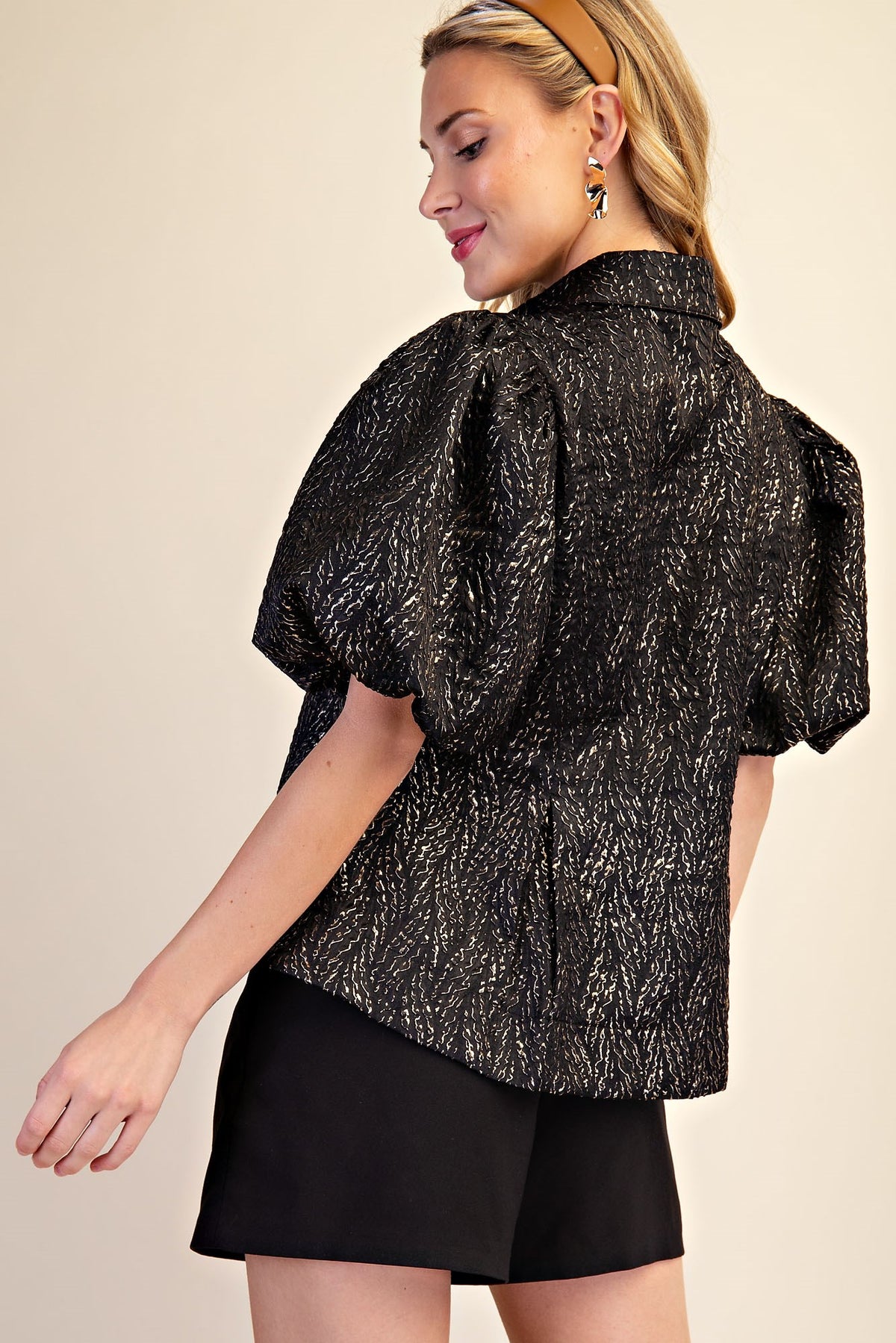 F26 Lurex Puff Sleeve Top