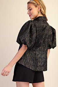F26 Lurex Puff Sleeve Top