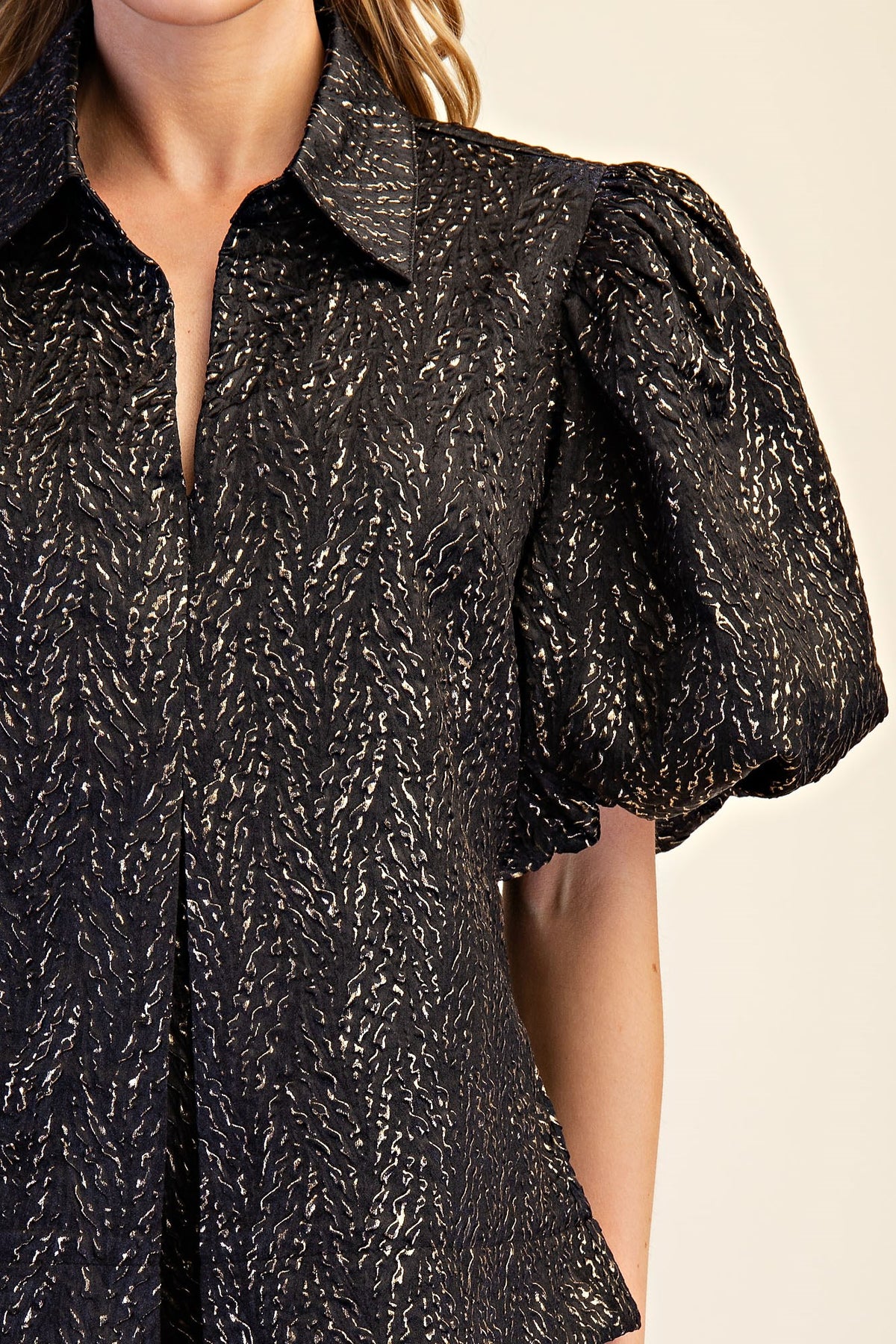 F26 Lurex Puff Sleeve Top
