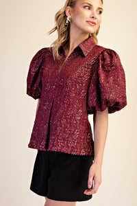F26 Lurex Puff Sleeve Top