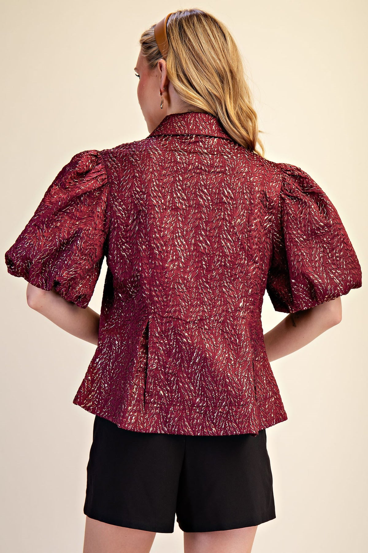 F26 Lurex Puff Sleeve Top