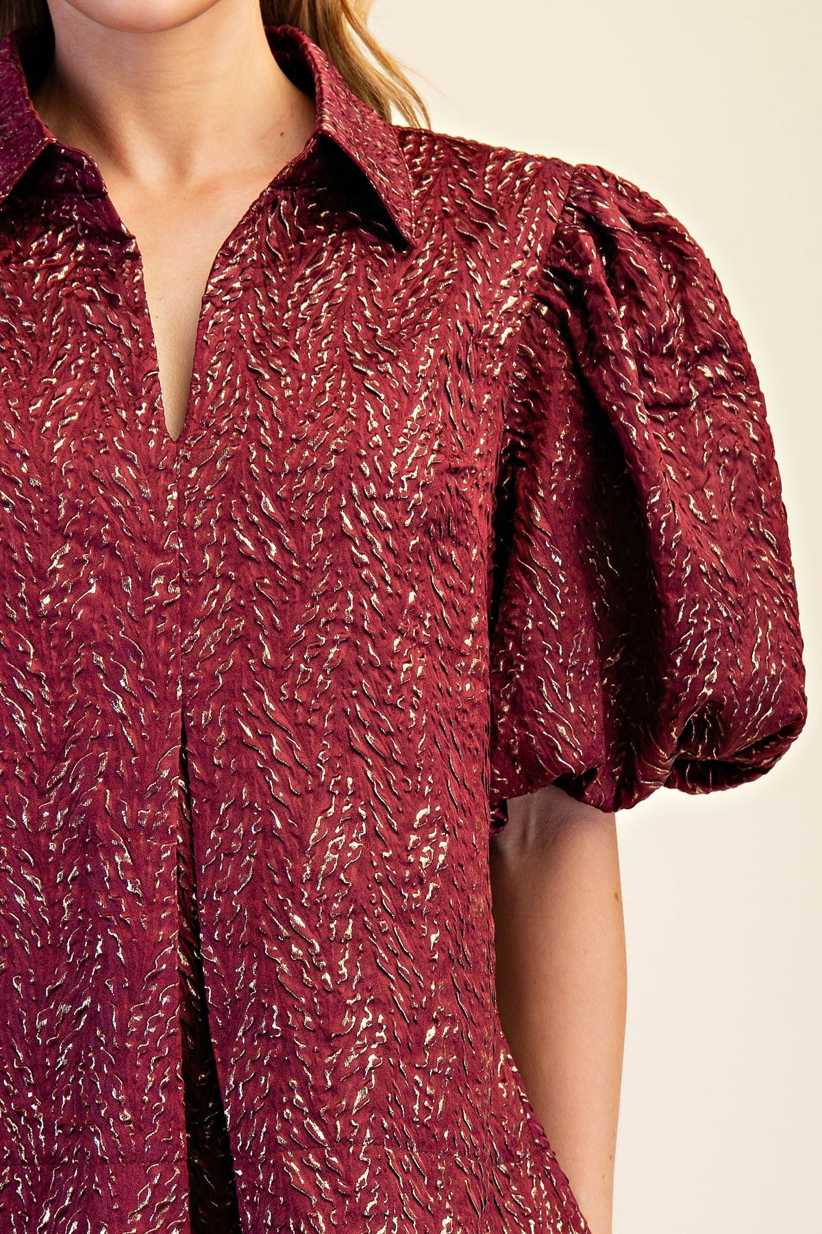 F26 Lurex Puff Sleeve Top