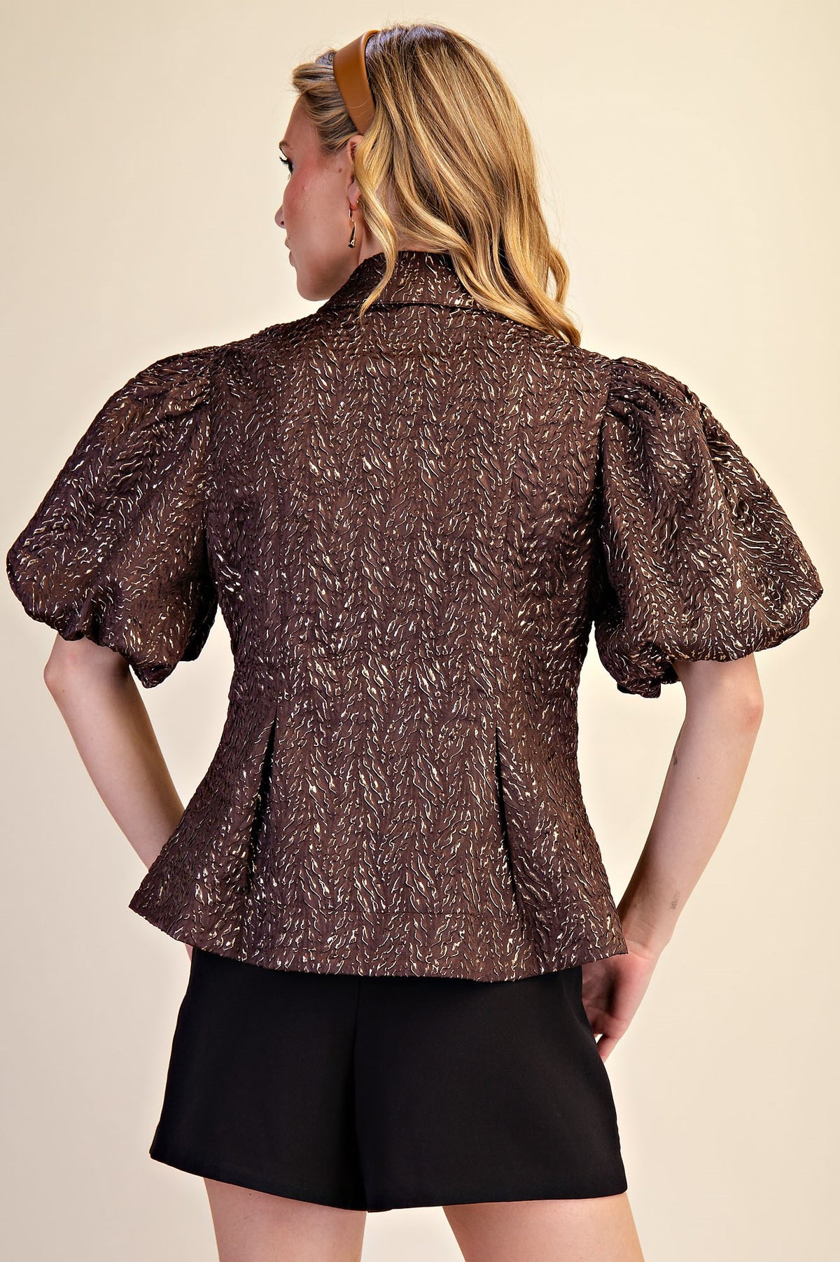 F26 Lurex Puff Sleeve Top