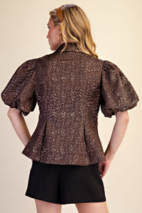 F26 Lurex Puff Sleeve Top