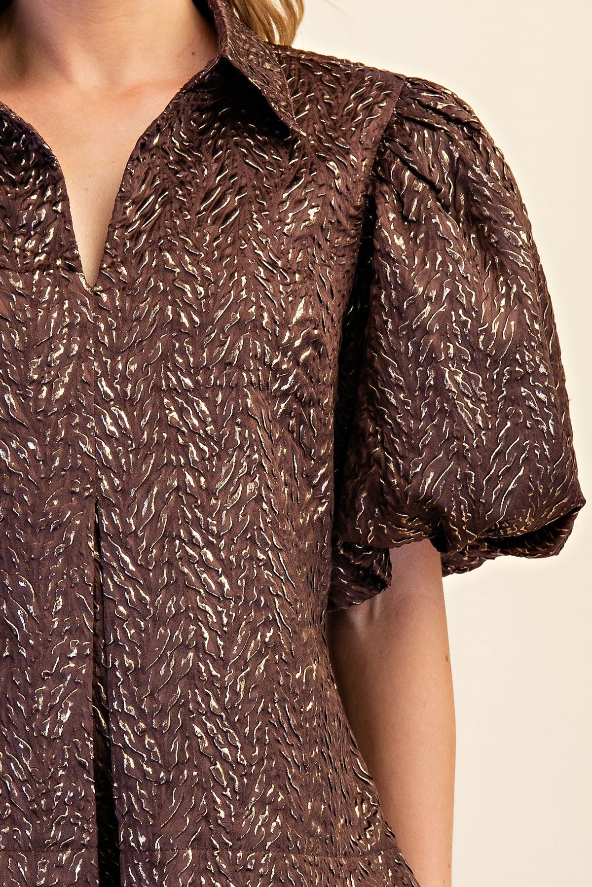 F26 Lurex Puff Sleeve Top