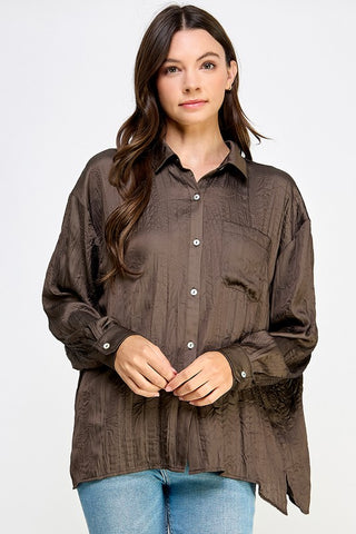 Multiples Button Front and Back Blouse in Rich Tobacco Curvy Sizes