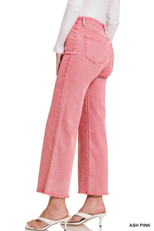 High Waist Cutoff Straight Jean in Ash Pink