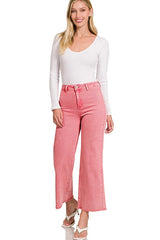 High Waist Cutoff Straight Jean in Ash Pink