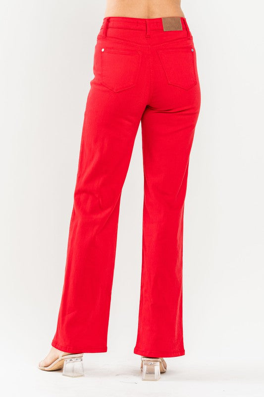 Hight Waist Straight Jean in Red