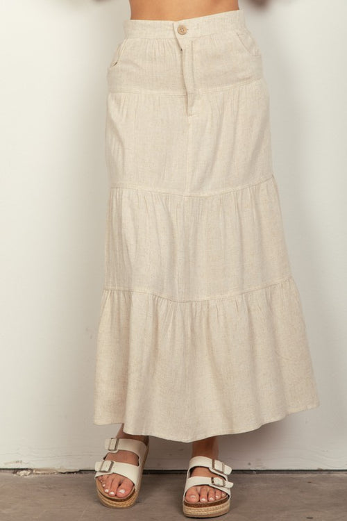 Soft Linen Tiered Midi Skirt