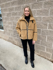 Leather Trimmed Sherpa Coat
