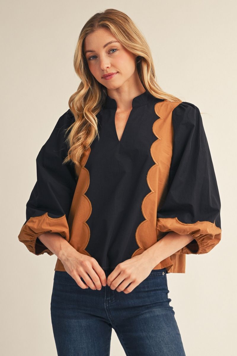 F26 Detailed Color Block Top