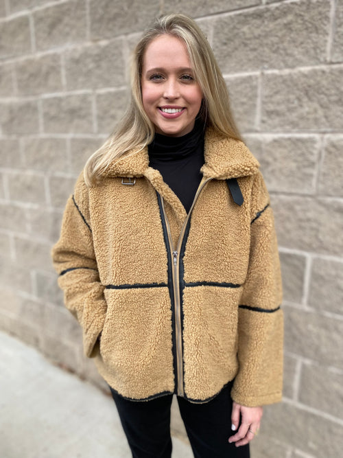 Leather Trimmed Sherpa Coat