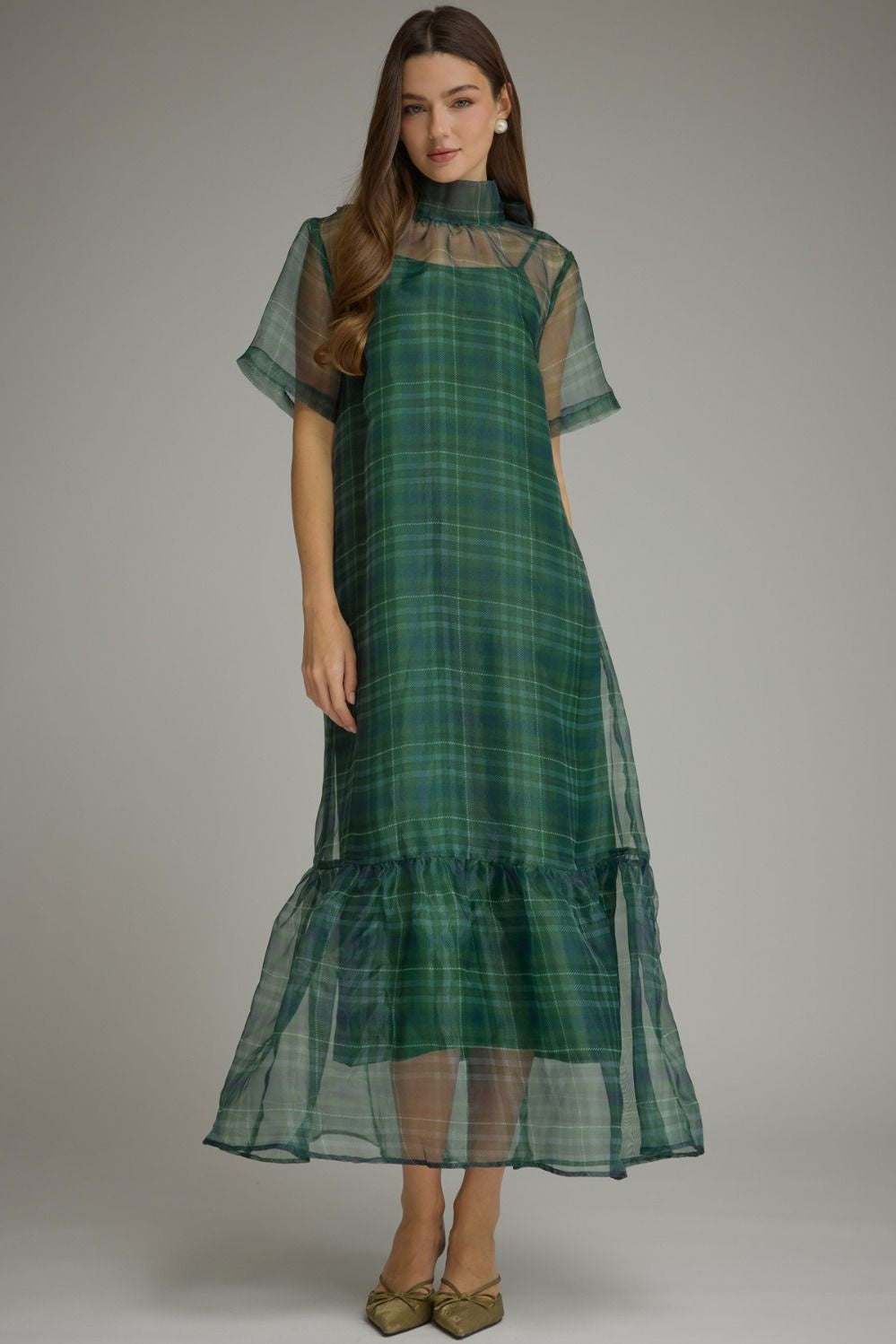 F26 Organza Plaid Dress