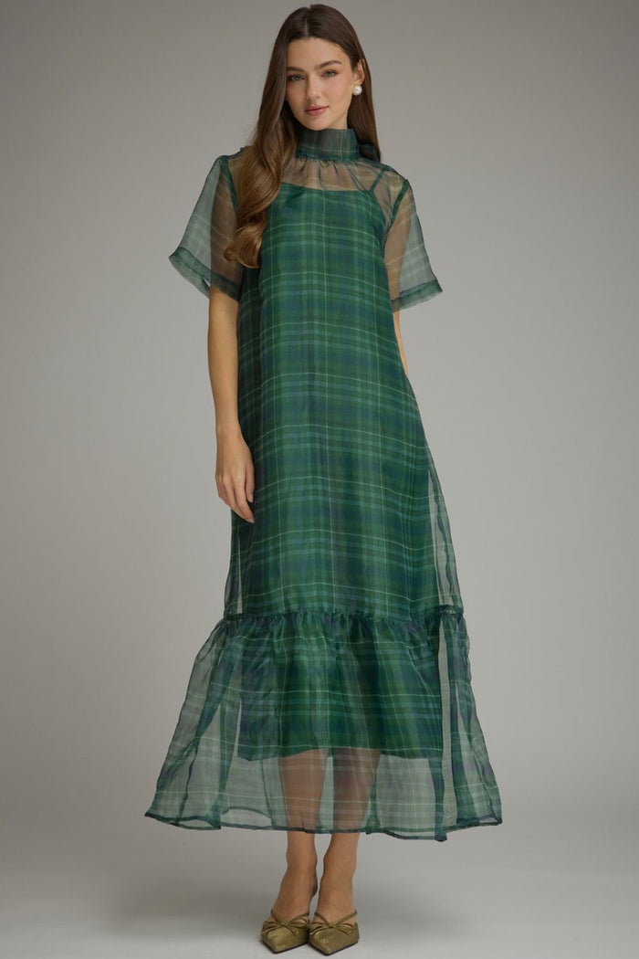 F26 Organza Plaid Dress