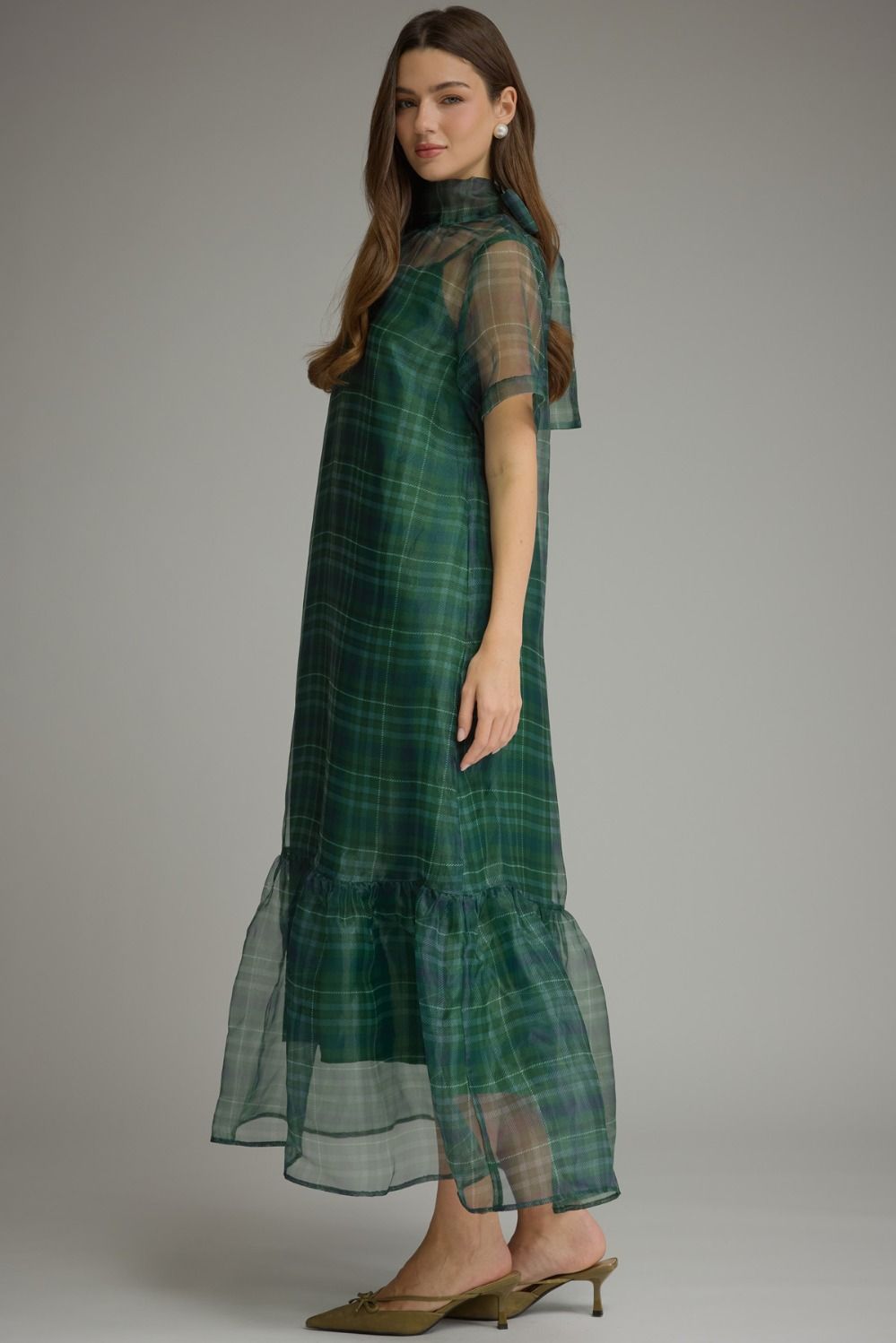 F26 Organza Plaid Dress
