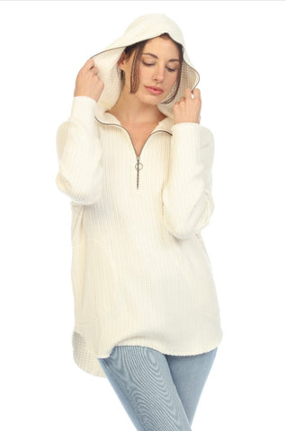 Multiples: Rib Knit Cowl Neck Elbow Sleeve Top Small-Xlarge
