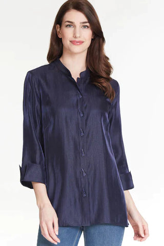 Multiples Button Front and Back Blouse in Rich Navy