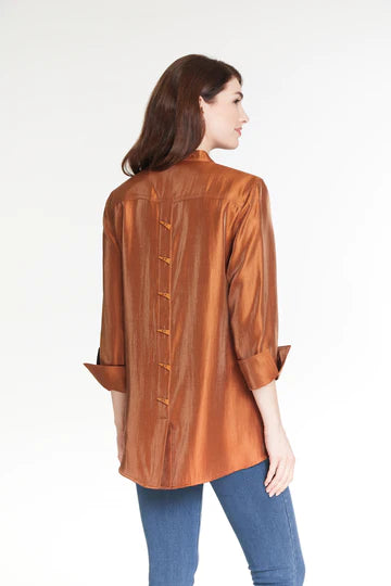 Multiples Button Front and Back Blouse in Rich Tobacco Curvy Sizes