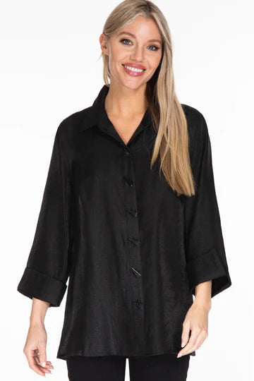 Multiples Button Front and Back Blouse in Black