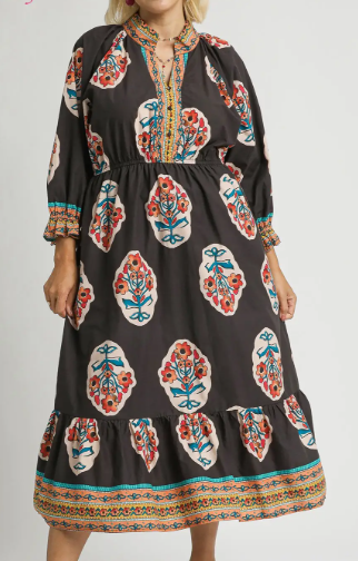 The Floral Border Dress in Curvy