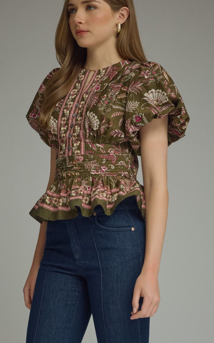 F26 Fall Floral Ruffle Top