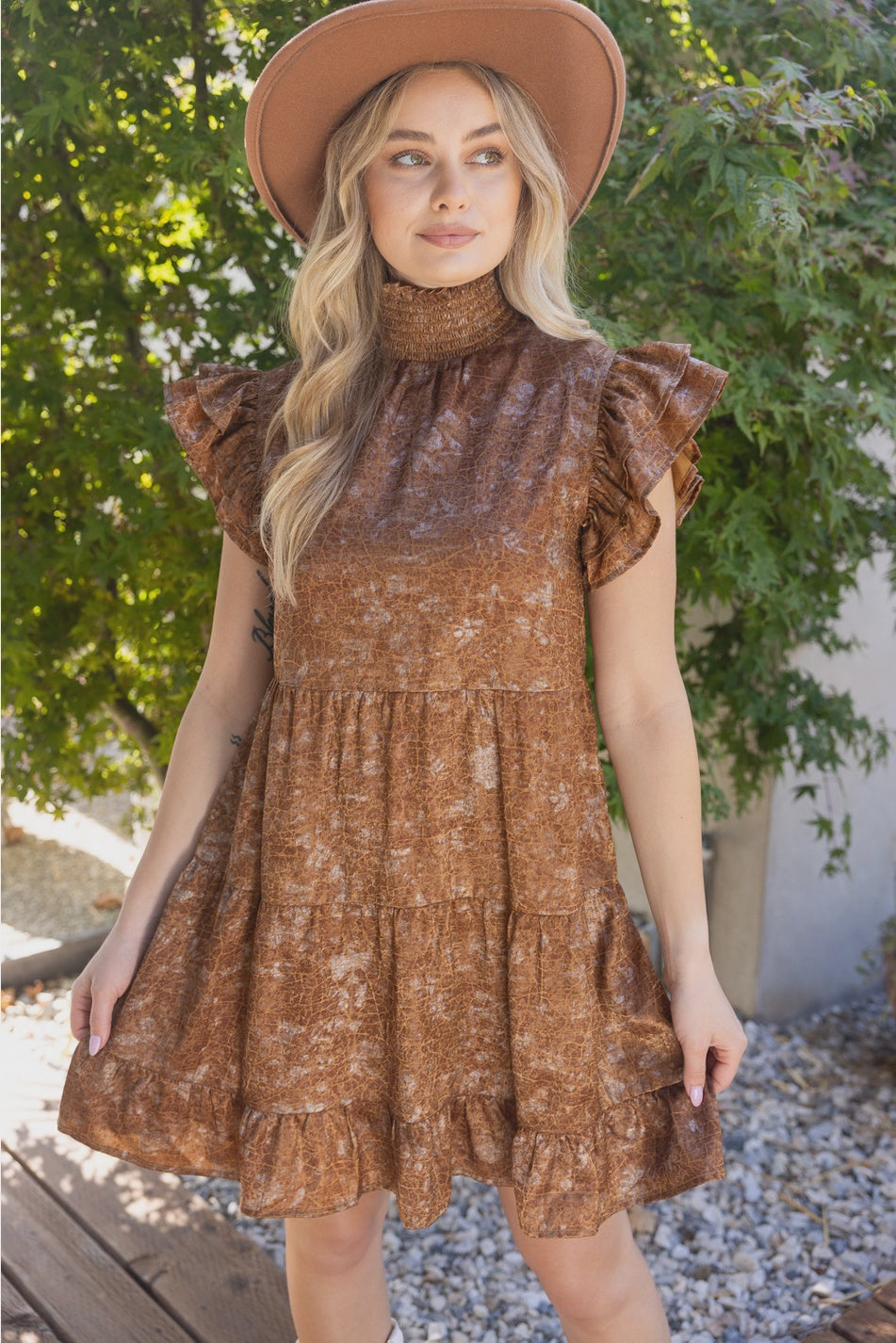 F26 Smocked Neck Animal Dress