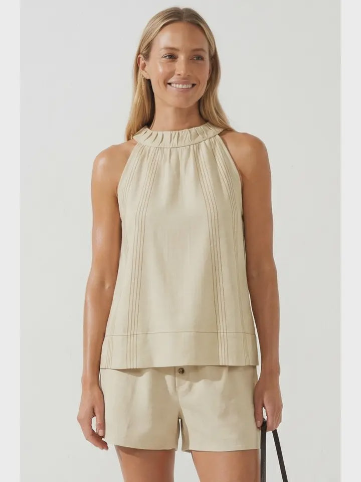 S26 Linen Rust Stitched Top