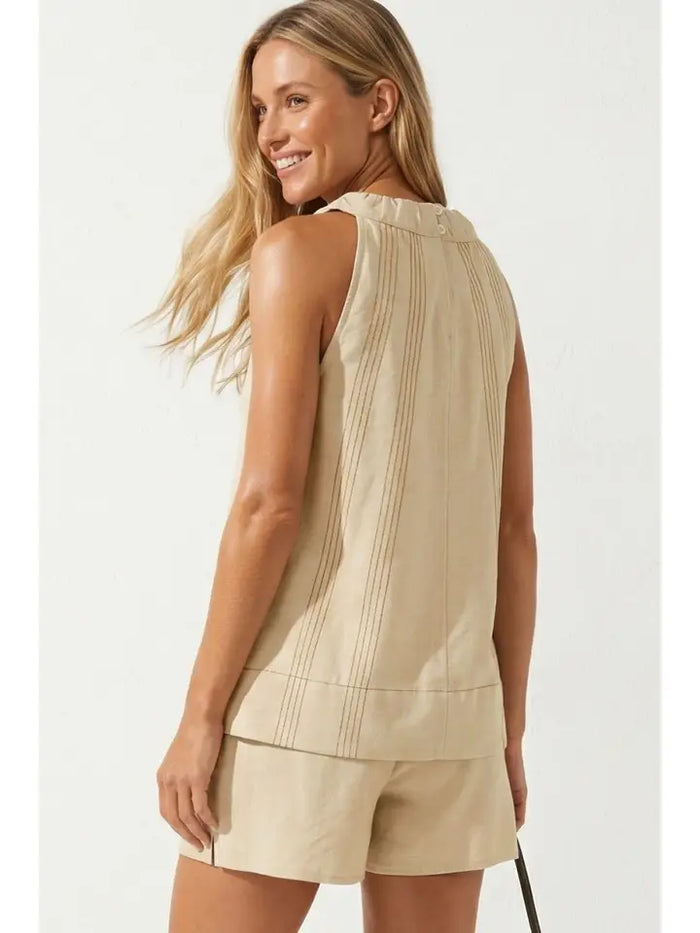 S26 Linen Rust Stitched Top