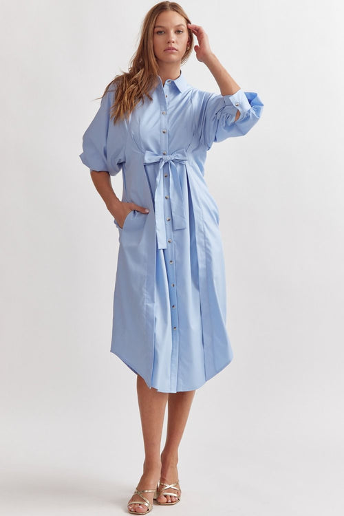 Chic in Chambray Bow Button Down Dress