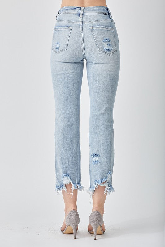High Rise Distressed Straight Jean